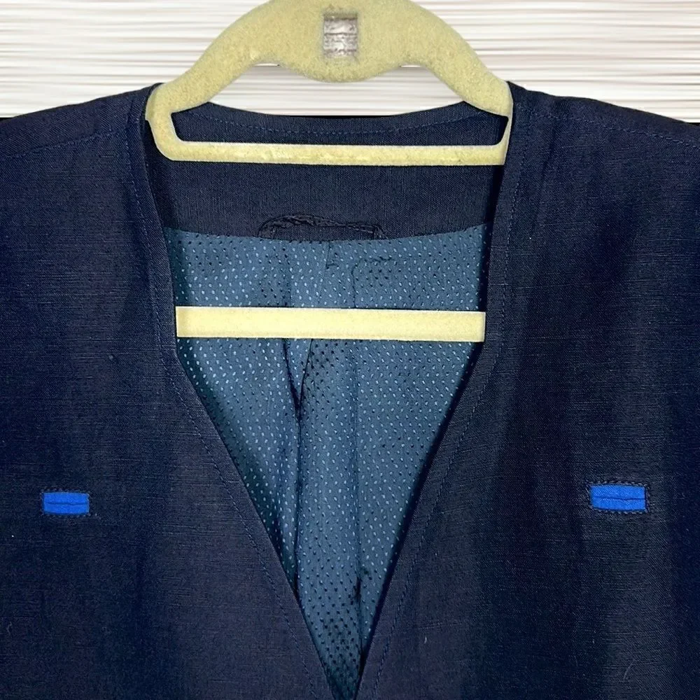 Geiger Collections Austria Navy Blue Vintage Linen Blend V-neck Blazer 40 US 10